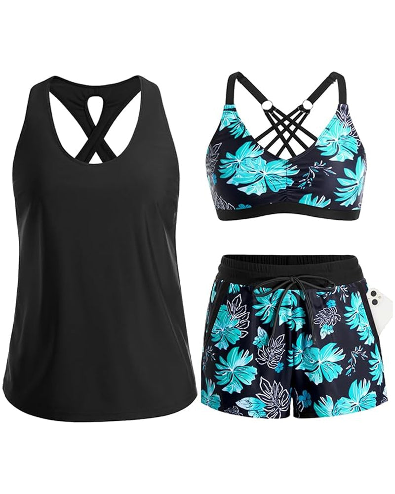 Meaghan - Conjunto De Tres Piezas Tankini Y Pareo