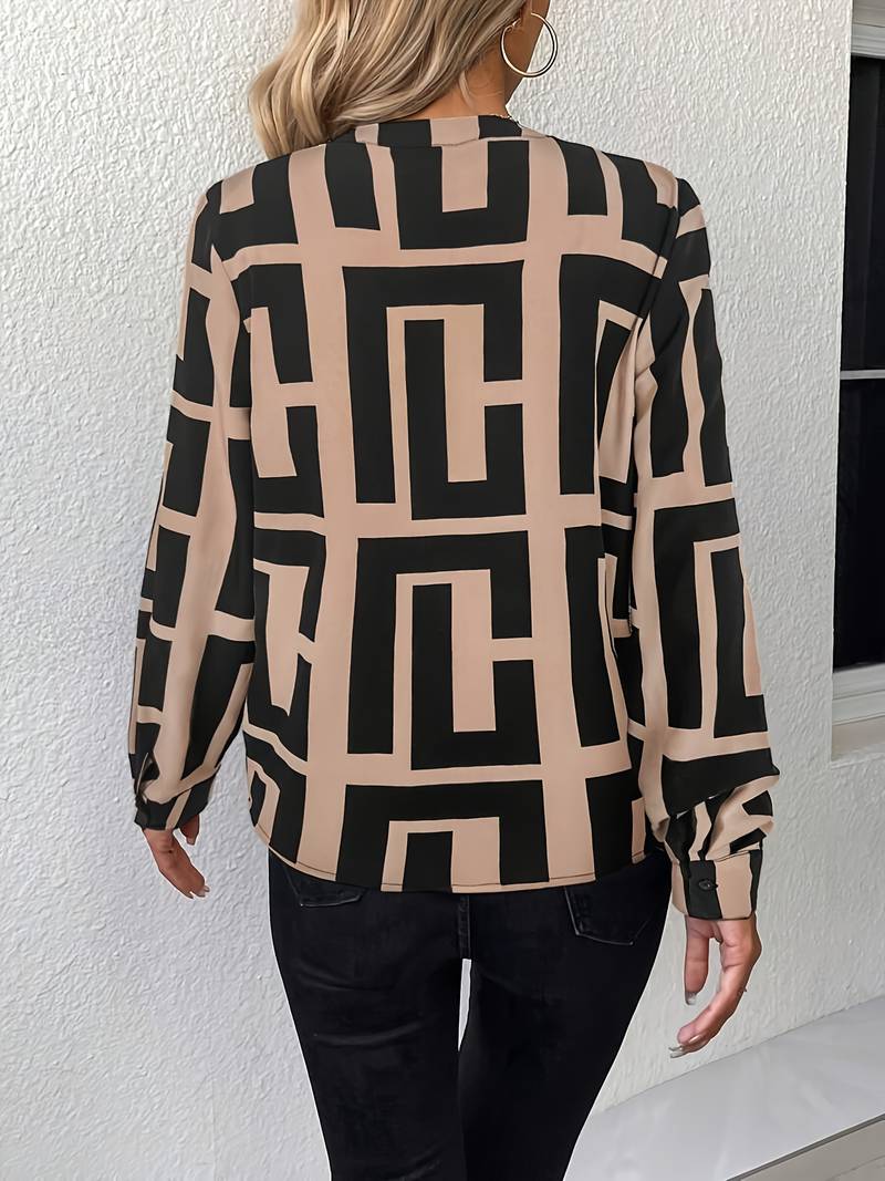 Tzipora - Elegante Blusa De Manga Larga Con Estampado Geométrico