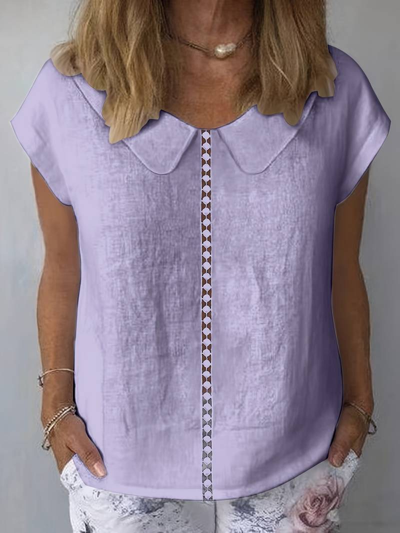 Krischelle - Jersey De Manga Corta Con Encaje en El Cuello