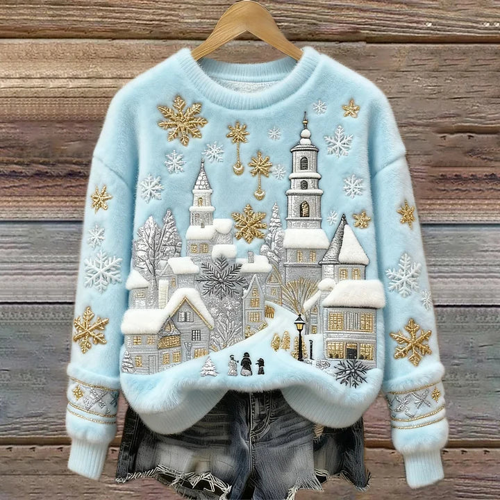 Kenisha - Jersey Acogedor con Bordado Navideño de Nieve