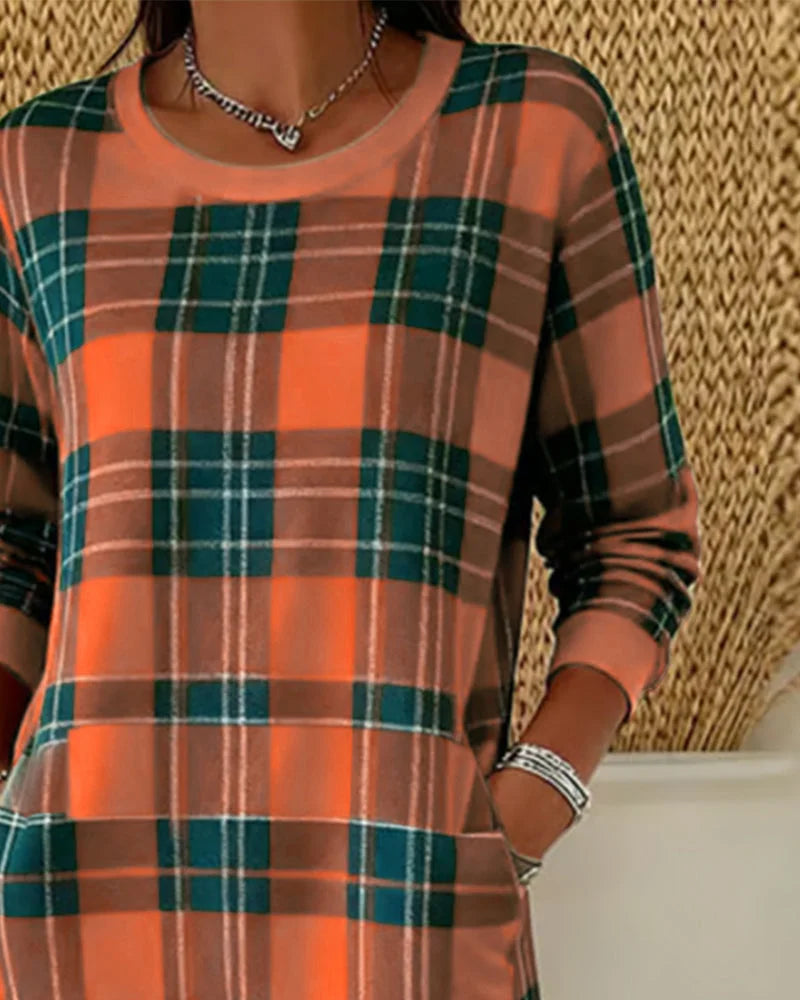 Eleven - Vestido Sudadera a Cuadros Con Manga Larga