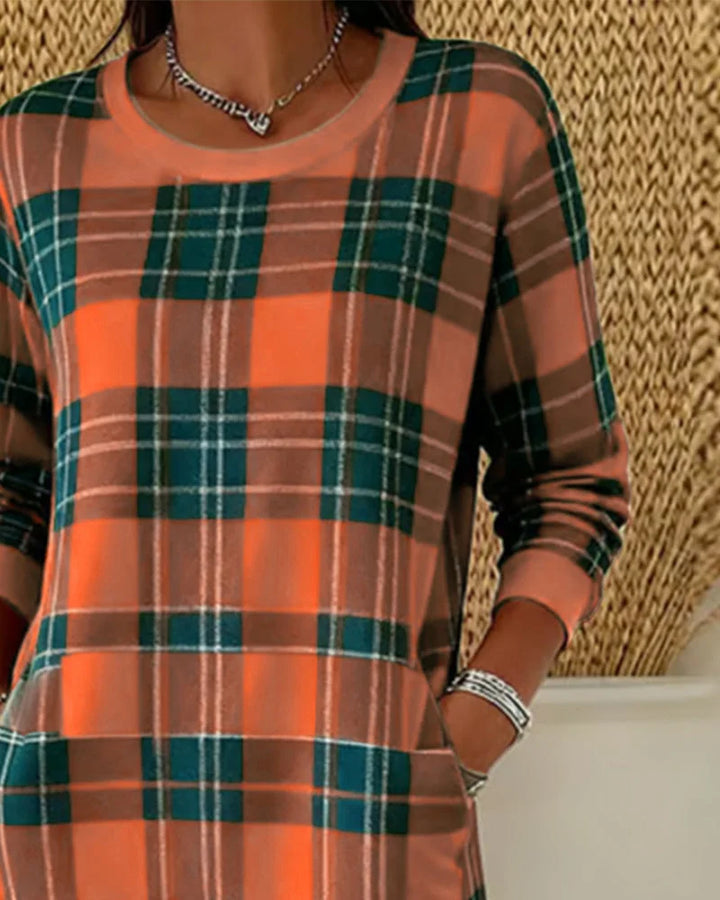 Eleven - Vestido Sudadera a Cuadros Con Manga Larga