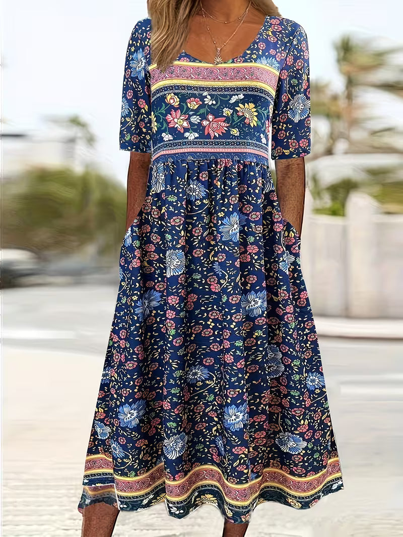 Lisan - Vestido con Estampado Floral vintage y Bolsillo
