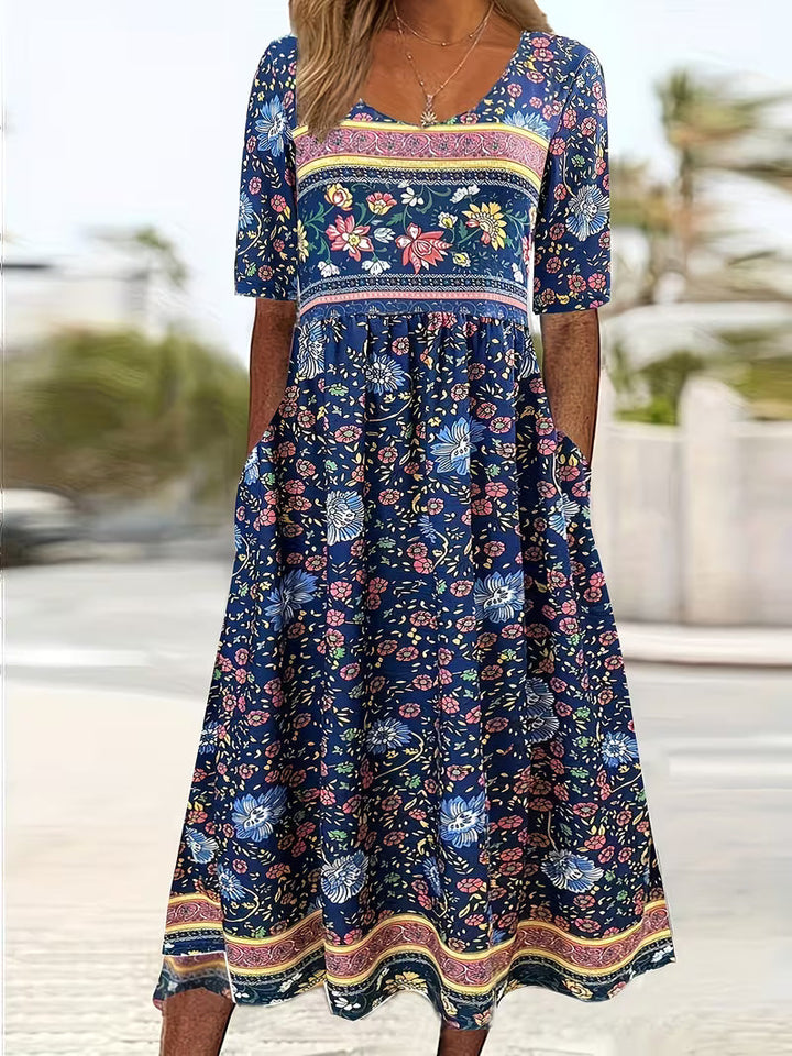 Lisan - Vestido con Estampado Floral vintage y Bolsillo