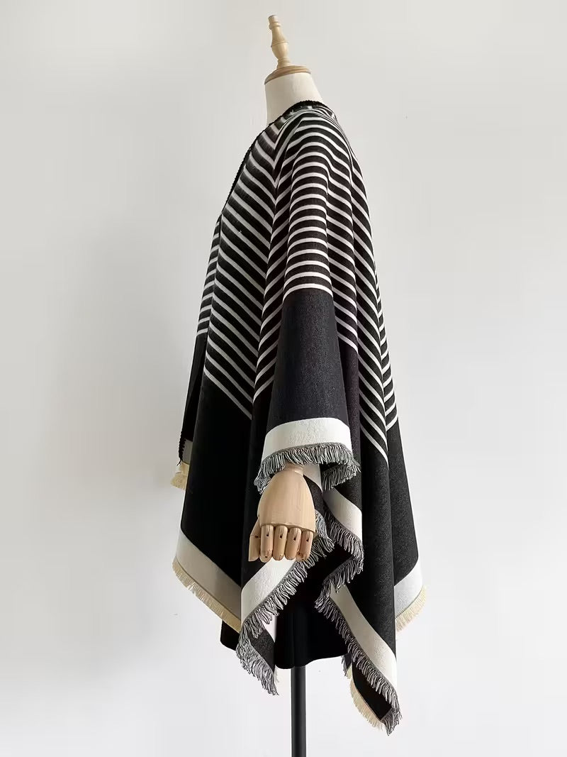 Taisija - Chal Reversible De Jacquard a Rayas En Imitación Cachemira