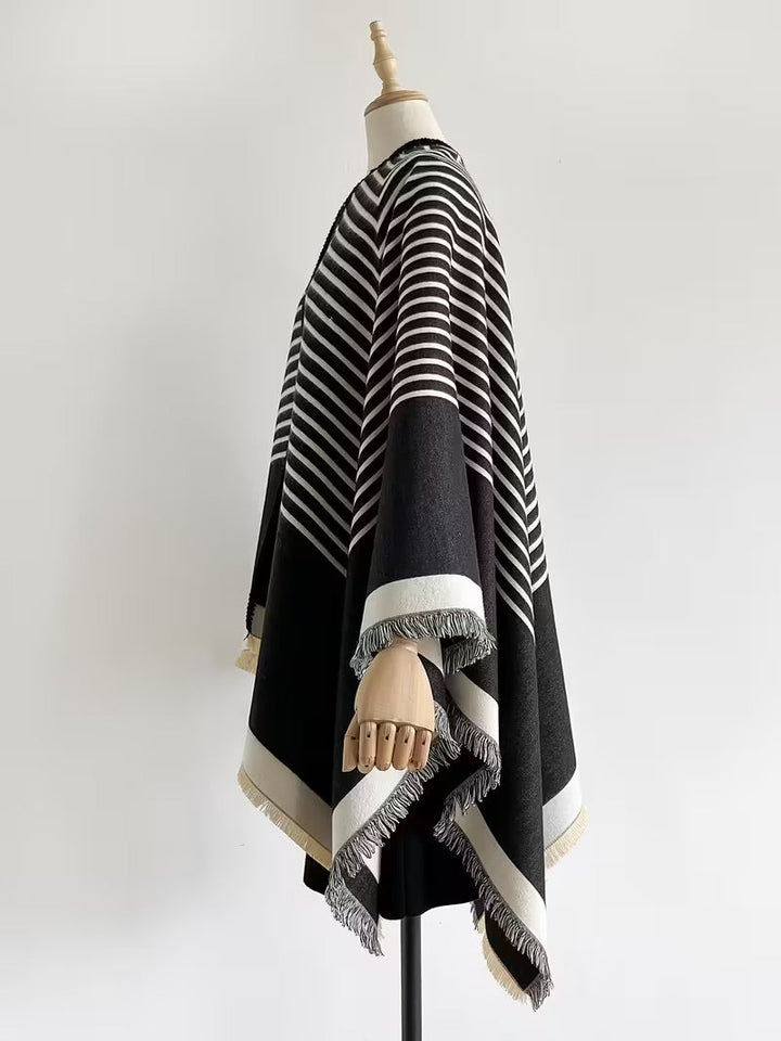 Taisija - Chal Reversible De Jacquard a Rayas En Imitación Cachemira