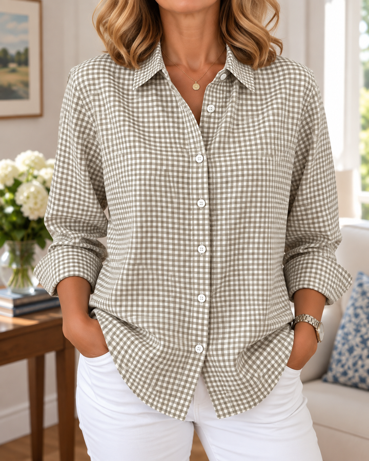 Colien - Camisa de Manga Larga a Cuadros Vichy Con Botones