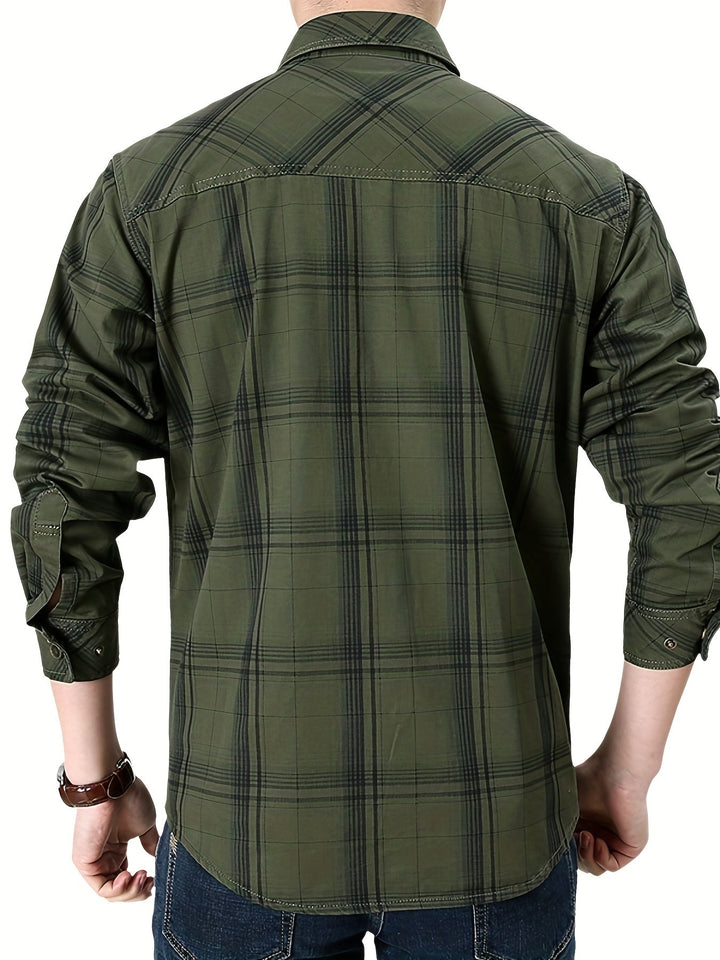 Thimos - Camisa de Manga Larga a Cuadros con Múltiples Bolsillos