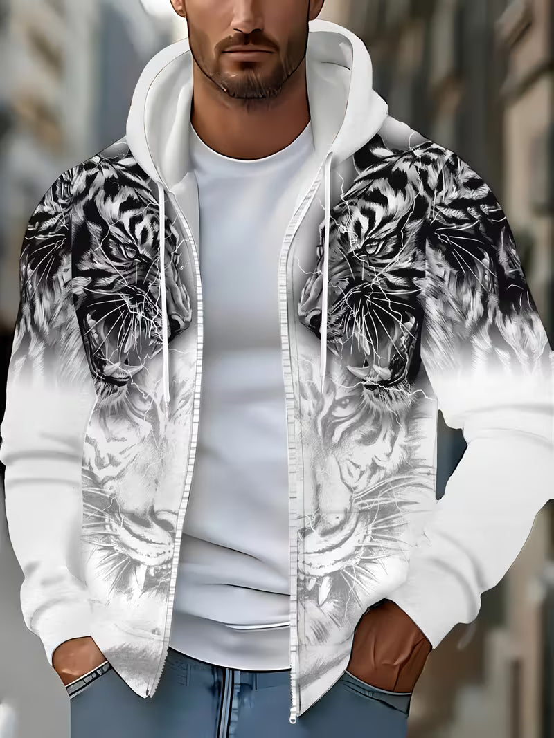 Luciano - Sudadera Con Capucha y Estampado De Tigre Con Cremallera