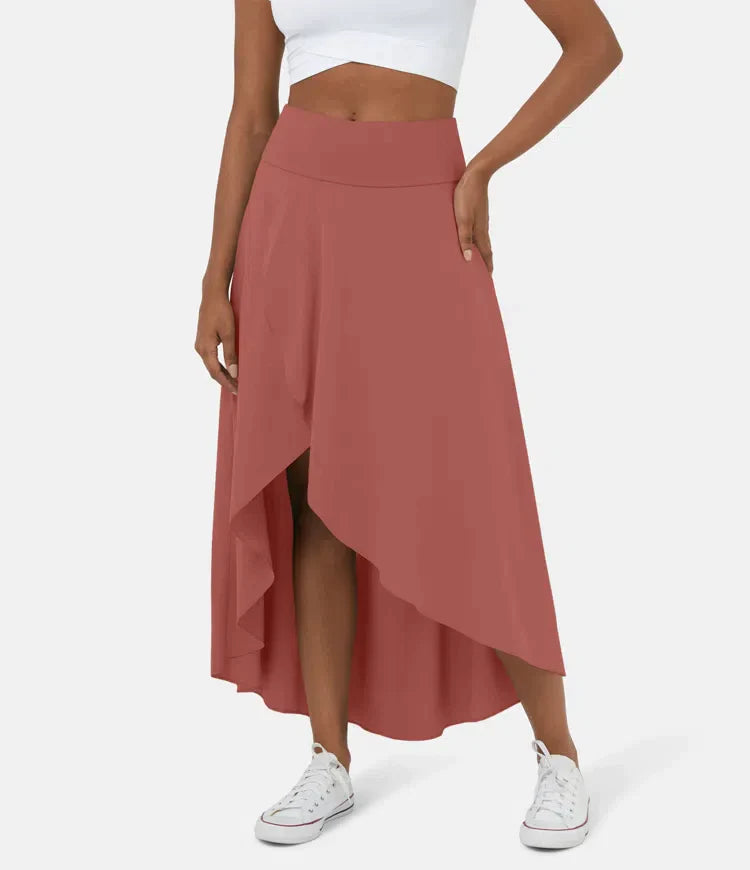 Keisha - Falda Midi Informal Con Cintura Alta Y Falda Con Volante Profundo