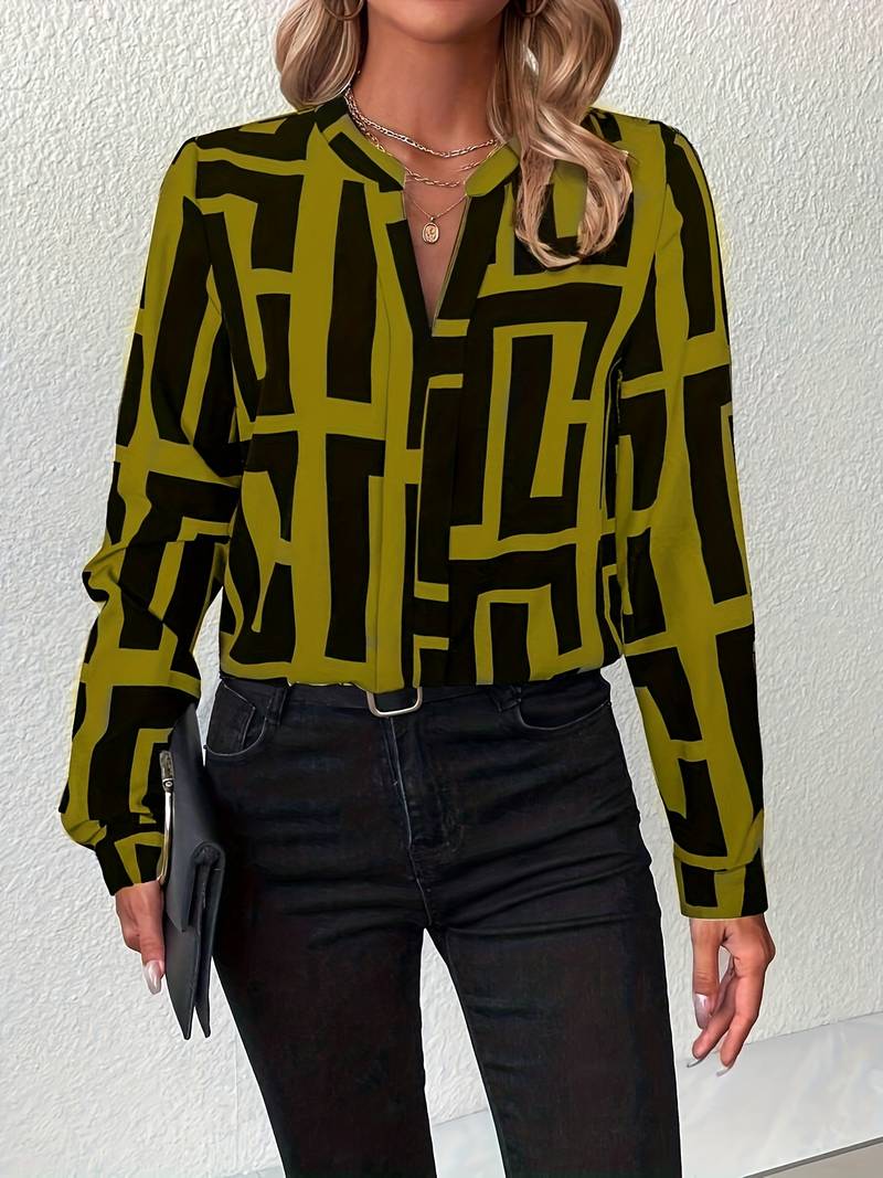 Tzipora - Elegante Blusa De Manga Larga Con Estampado Geométrico