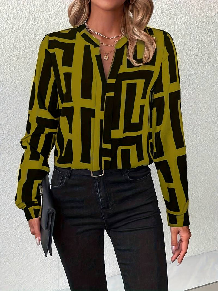 Tzipora - Elegante Blusa De Manga Larga Con Estampado Geométrico