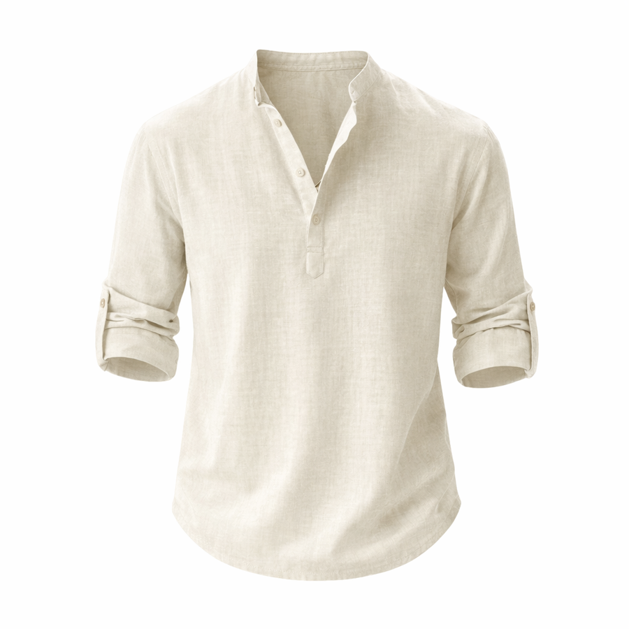 Galeazzo - Camisa De Algodón y Lino De Manga Larga