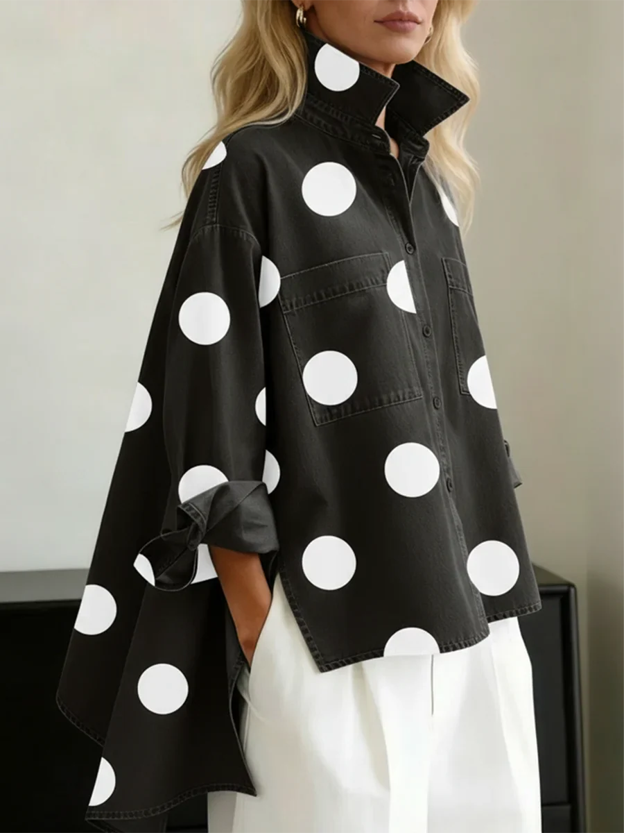 Ranulya - Top Elegante Con Estampado Artístico de Lunares