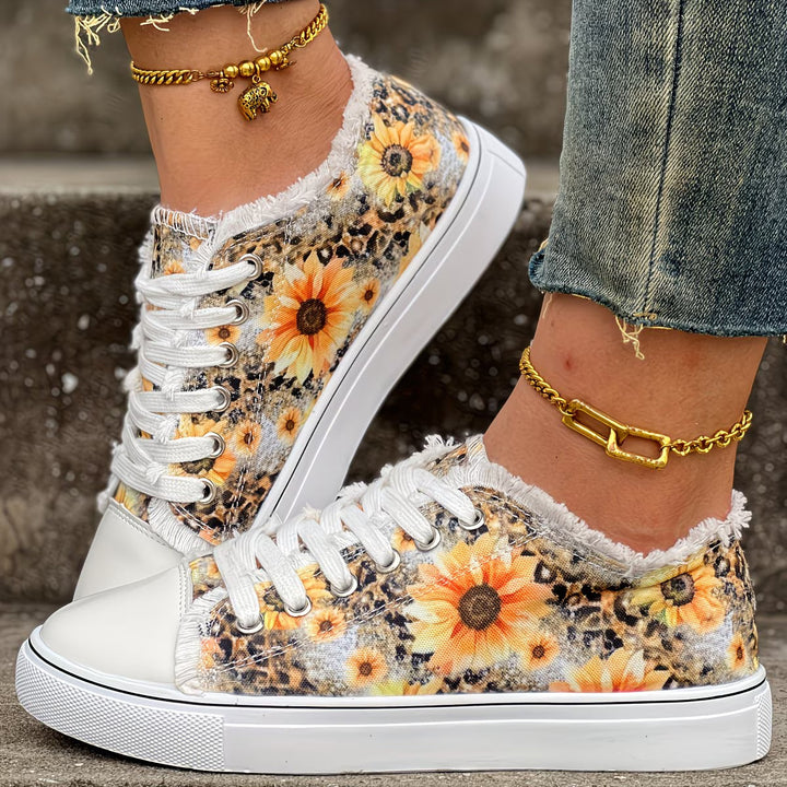 Portia - Zapatillas Con Cordones y Estampado De Girasoles