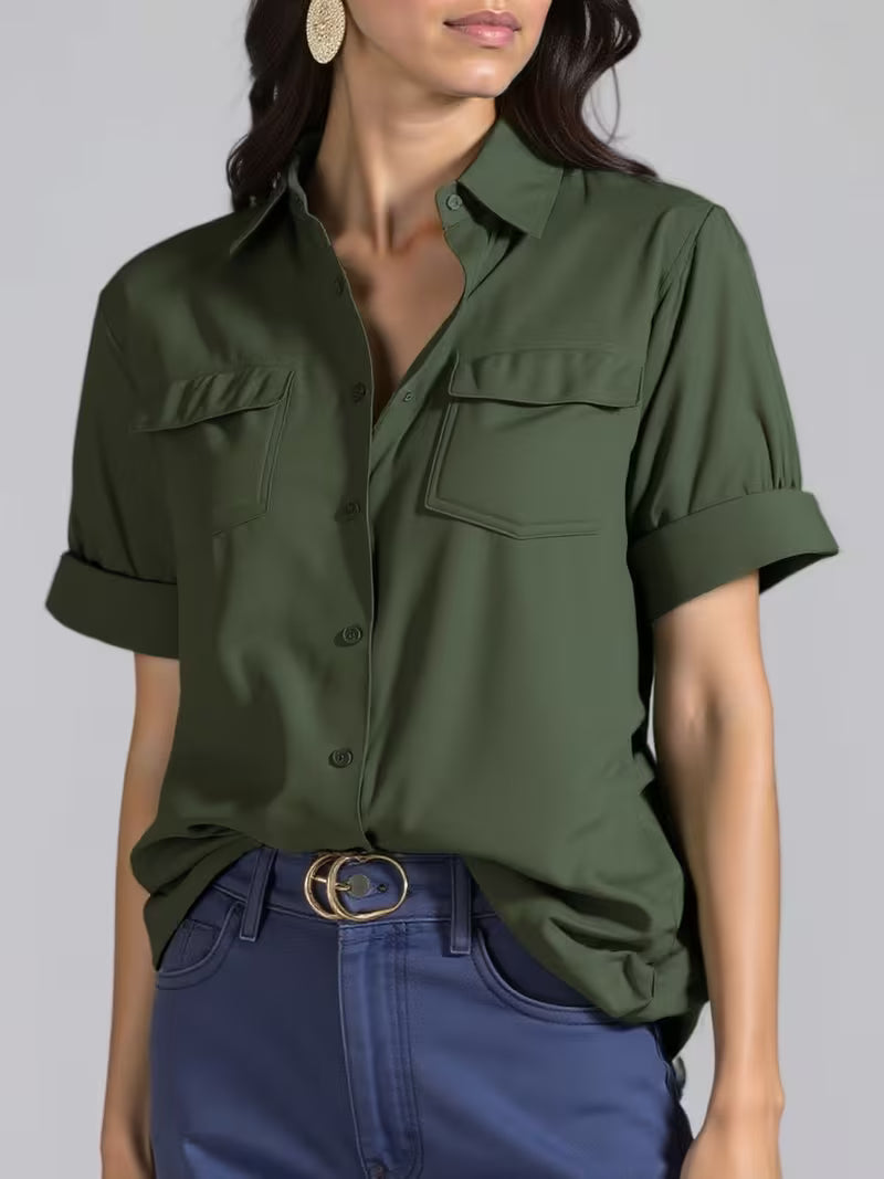 Ornilla - Camisa Holgada De Manga Corta Con Solapa Y Bolsillo