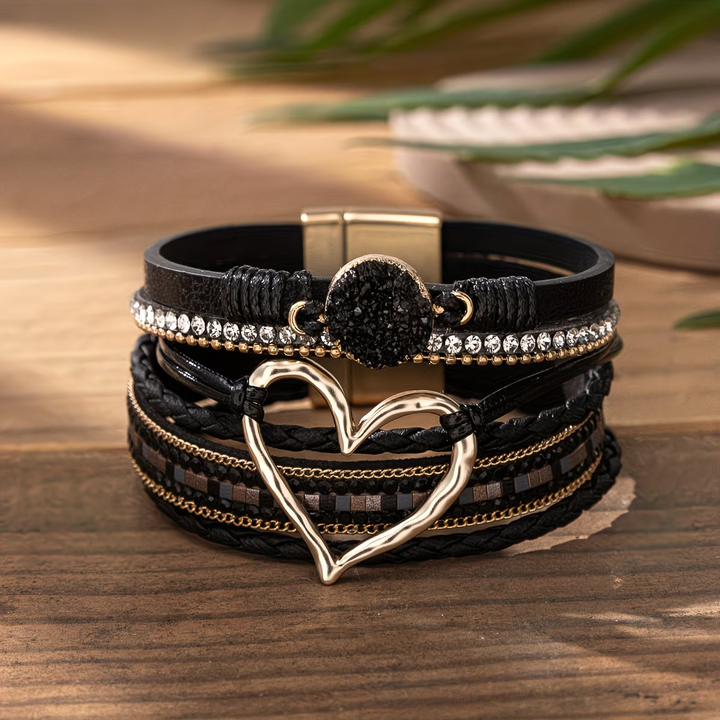 Reyn - Pulsera De Cuero en Capas Con Colgante De Corazón