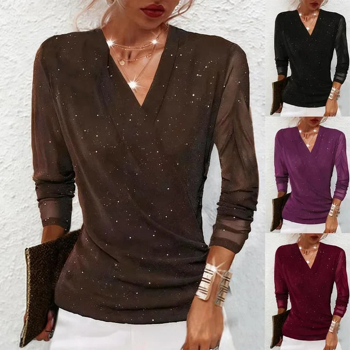 Agnese - Elegante Blusa De Manga Larga Con Cuello En V