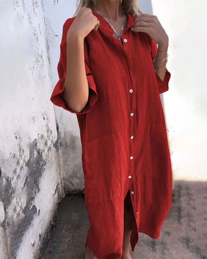 Aguilera - Elegante Vestido Camisero Con Botones