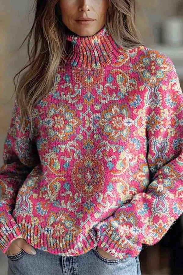 Nijole - Sudadera Floral de Cuello Alto y Manga Larga