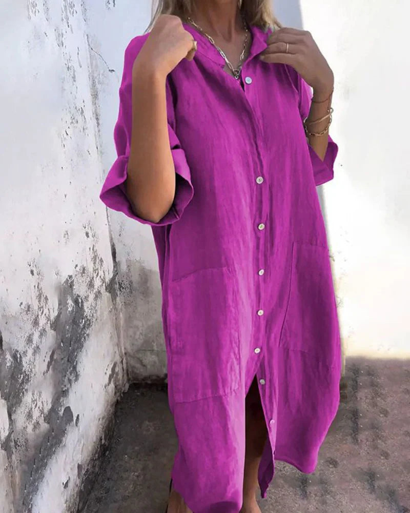 Aguilera - Elegante Vestido Camisero Con Botones