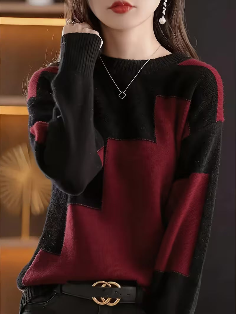 Marvelle - Jersey De Manga Larga Con Cuello Redondo Y Bloques De Color