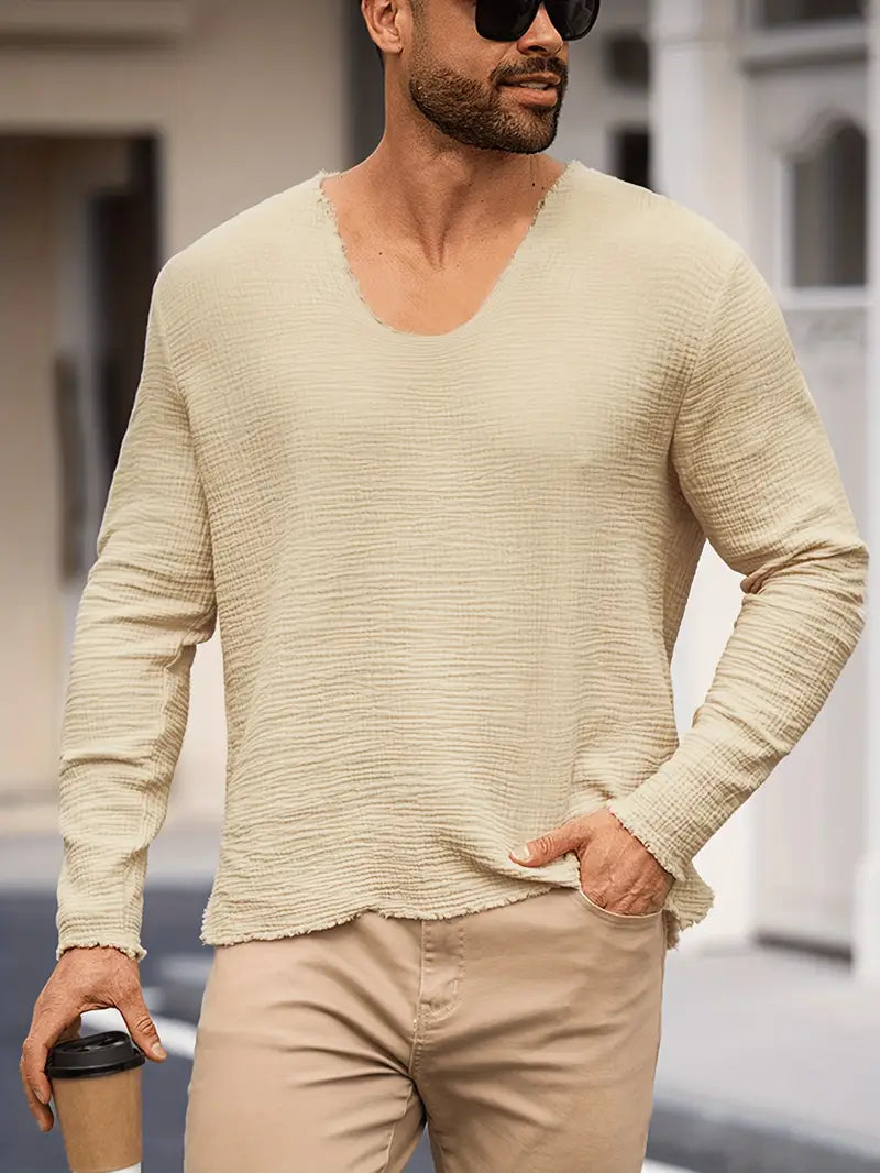 Demetrio - Camisa Informal y Cómoda De Manga Larga Con Cuello en V