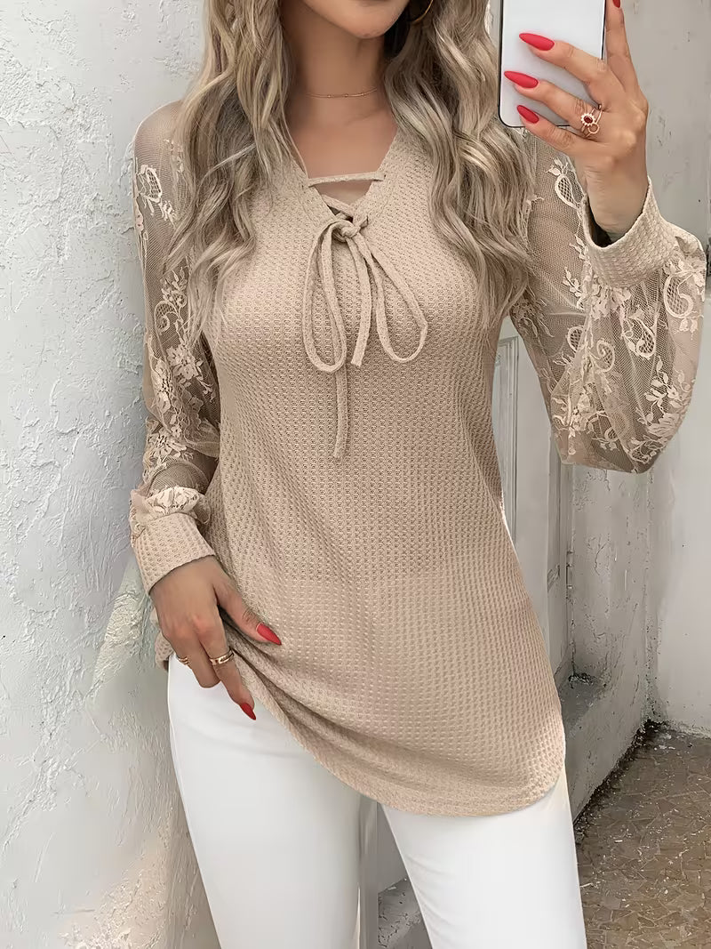 Wazina - Top Elegante Con Encaje Semitransparente