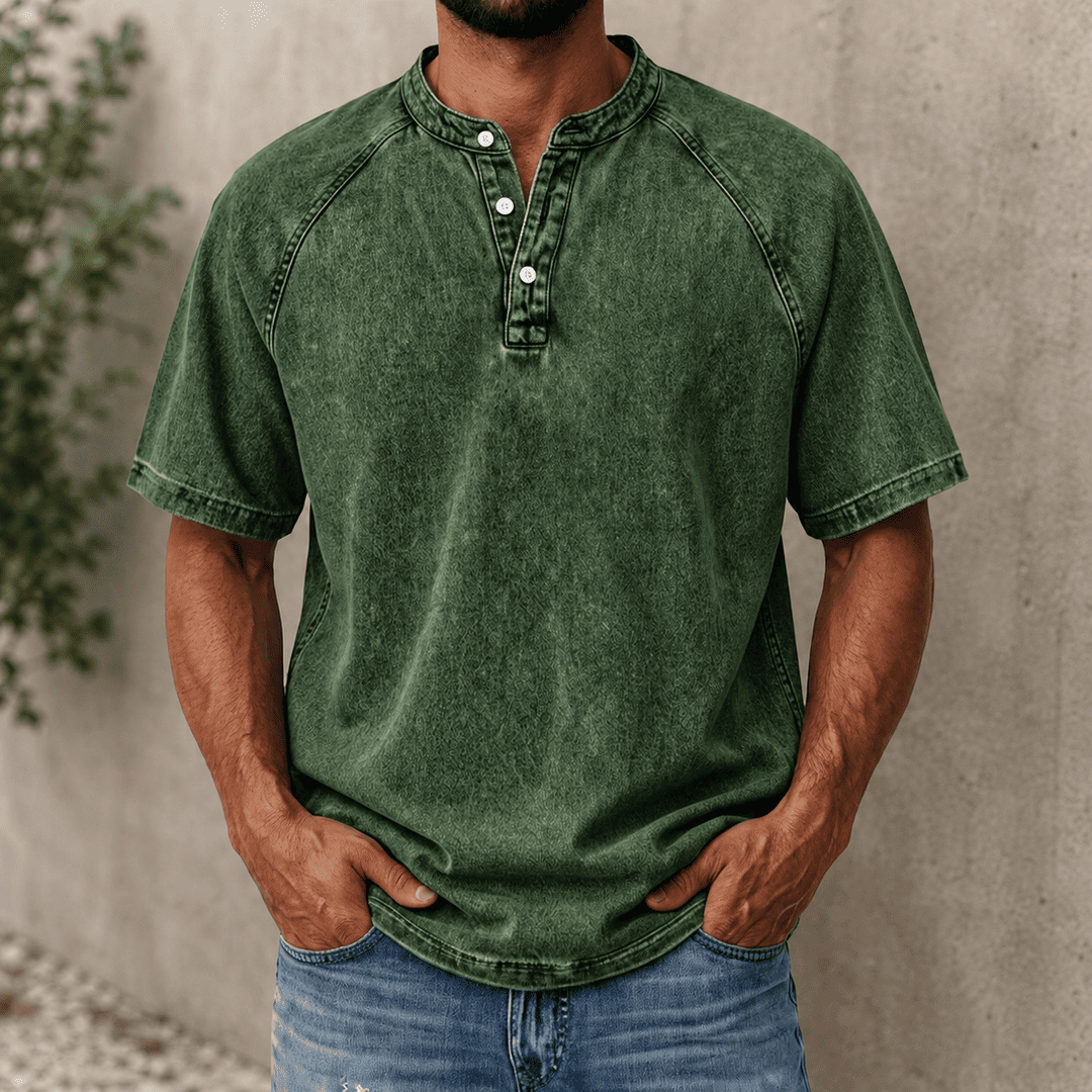 Zerric - Camiseta Henley De Denim De Manga Corta
