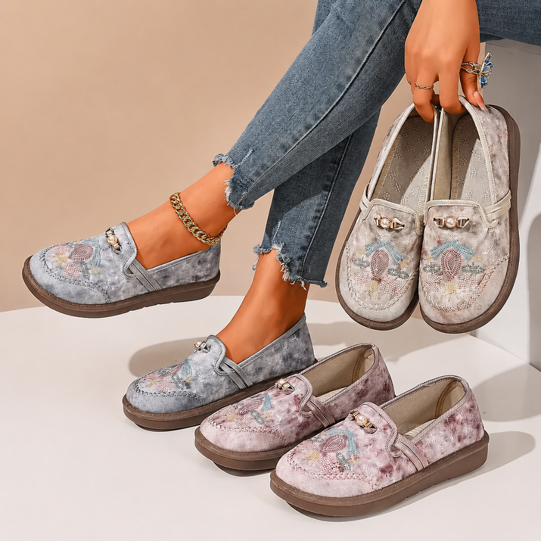 Adeyla - Mocasines Sin Cordones Con Estampado Floral