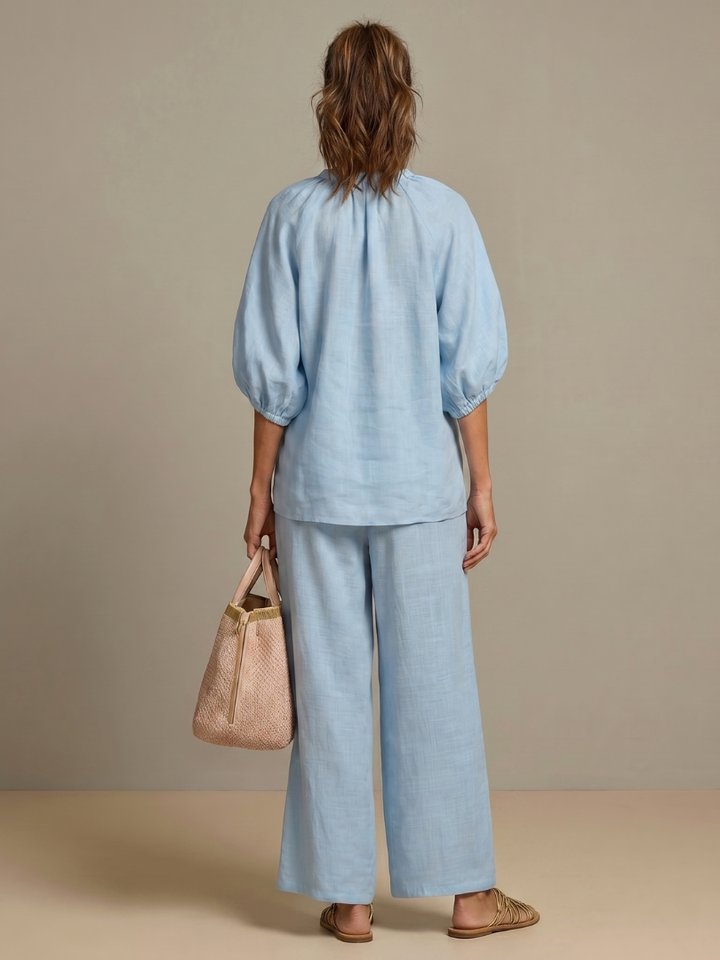 Sharina - Conjunto De Blusa Con Cremallera Y Pantalones De Pierna Ancha