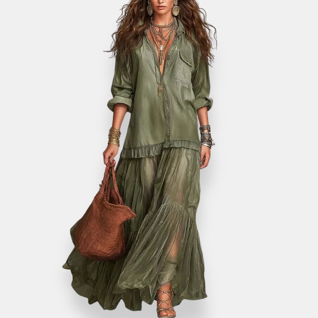 Zaynab - Vestido Largo De Estilo Bohemio Con Volantes
