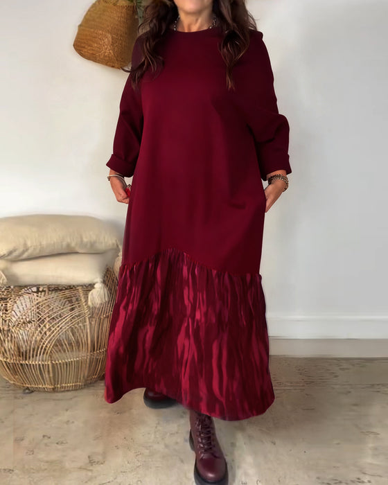 Dragica - Vestido De Cuello Redondo Con Estampado Irregular De Patchwork