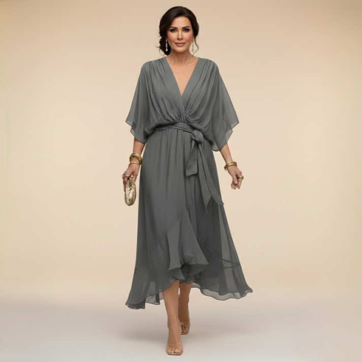 Harshani - Vestido de Gasa Con Cuello en V