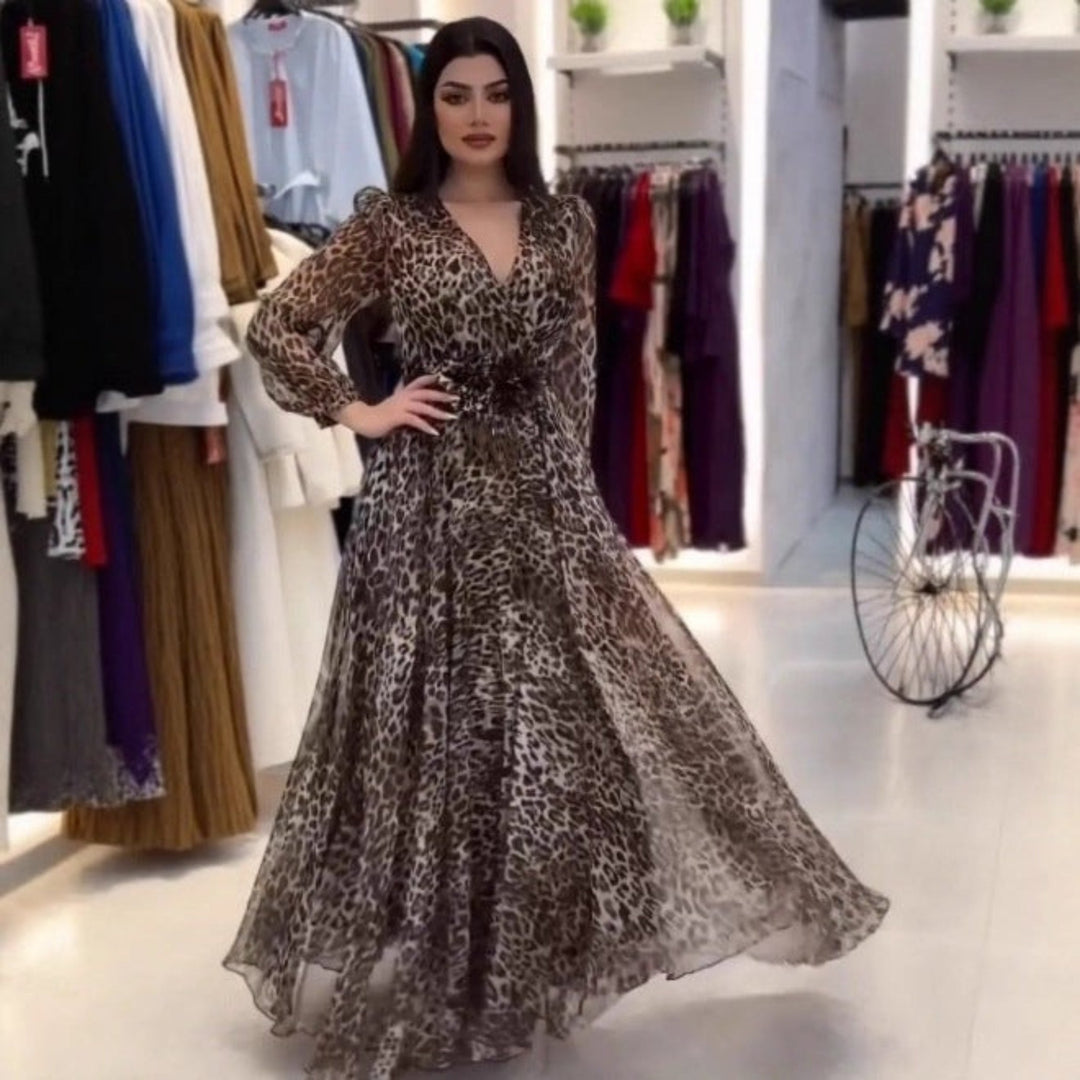 Nalera - Elegante Vestido Largo Con Estampado De Leopardo
