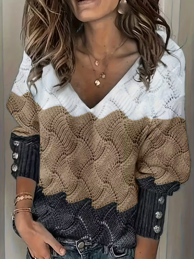 Sinara - Elegante Jersey De Cuello En V Y Manga Larga