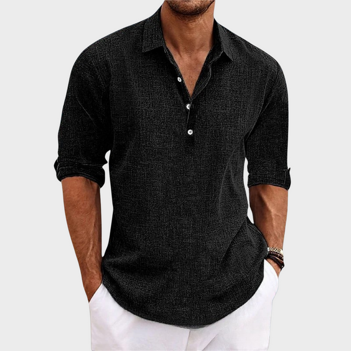 Ehrhard - CamisaI Informal de Manga Larga de Algodón y Lino