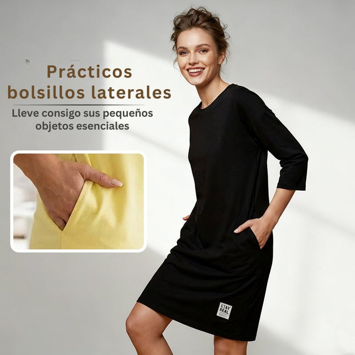 Sidsel - Elegante Vestido Camiseta Con Cuello Redondo