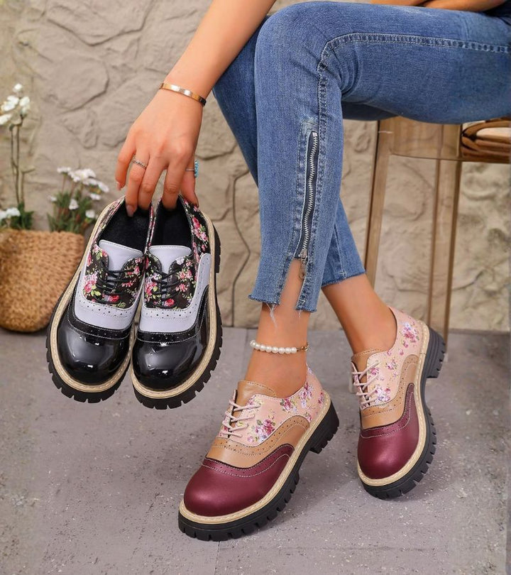 Kiela - Zapatos Oxford Con Estampado Floral Y Suela Gruesa Con Tacos