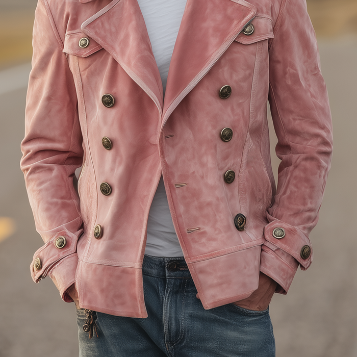 Momonosuke - Chaqueta Clásica Retro de Estilo Western Con Solapas y Doble Botonadura en Ante
