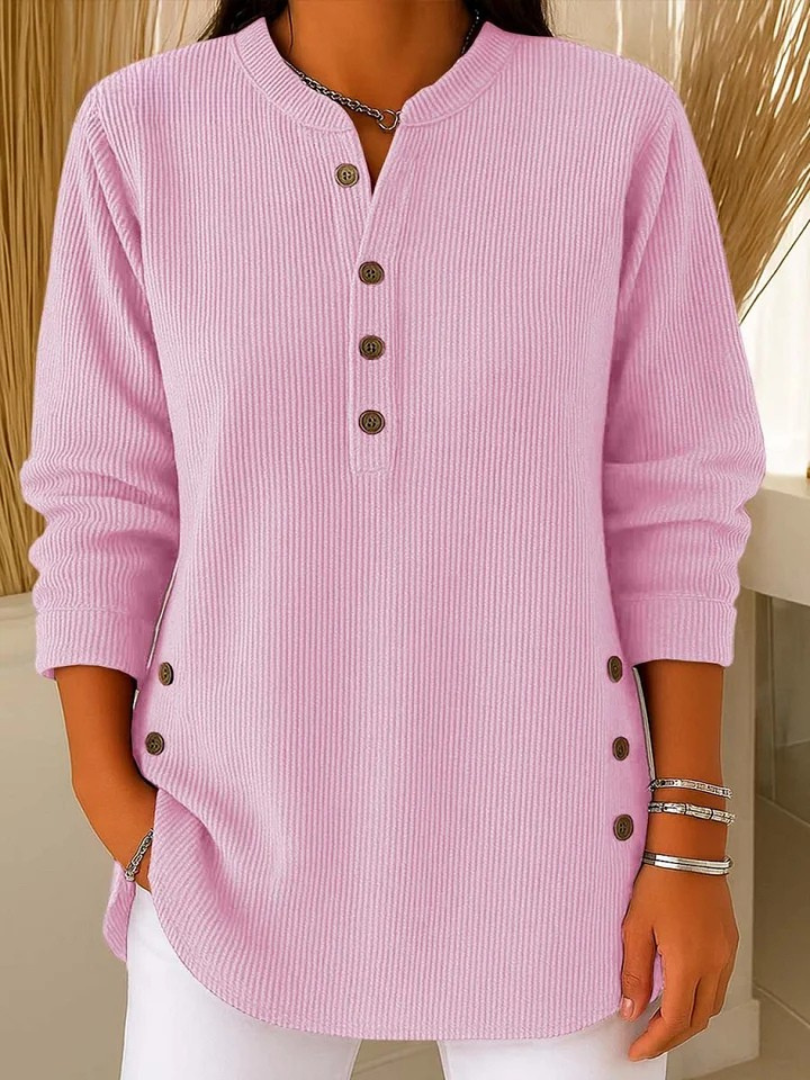 Eshani - Camiseta Informal de Manga larga Con Botones y Cuello Henley