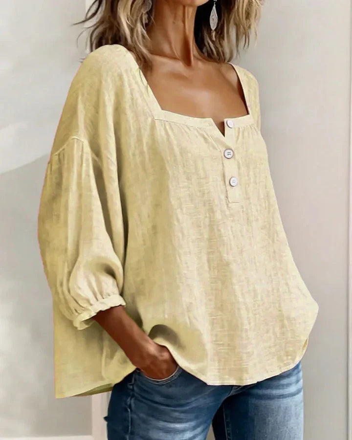 Leontien - Blusa De Algodón De Manga Larga Con Cuello Cuadrado