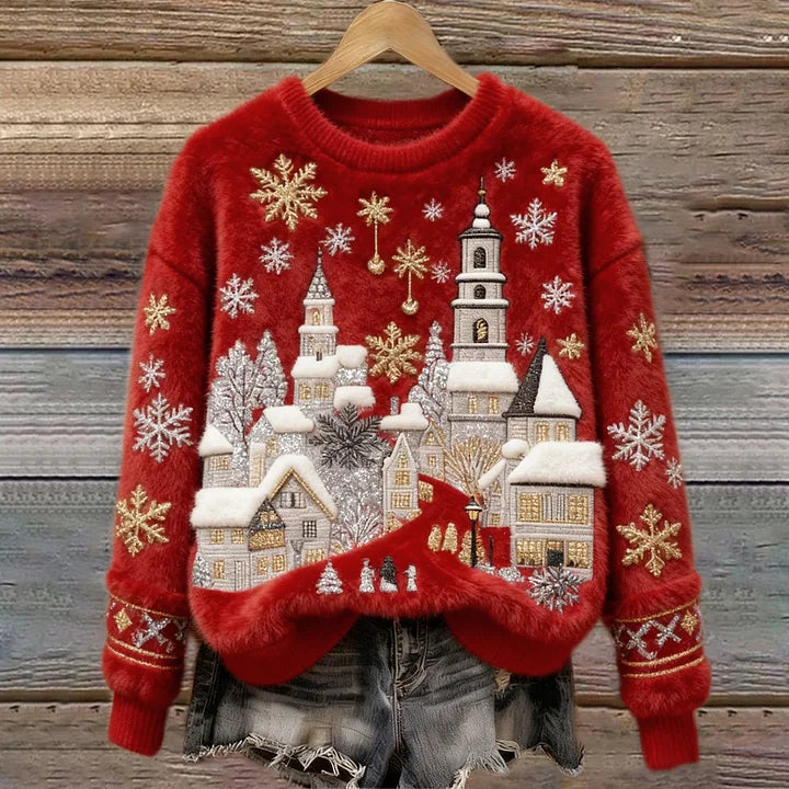 Kenisha - Jersey Acogedor con Bordado Navideño de Nieve