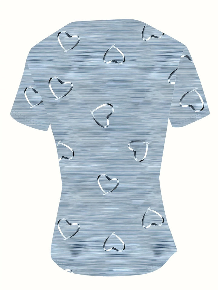 Emlyn - Top Moderno Con Cuello En V y Estampado De Corazones