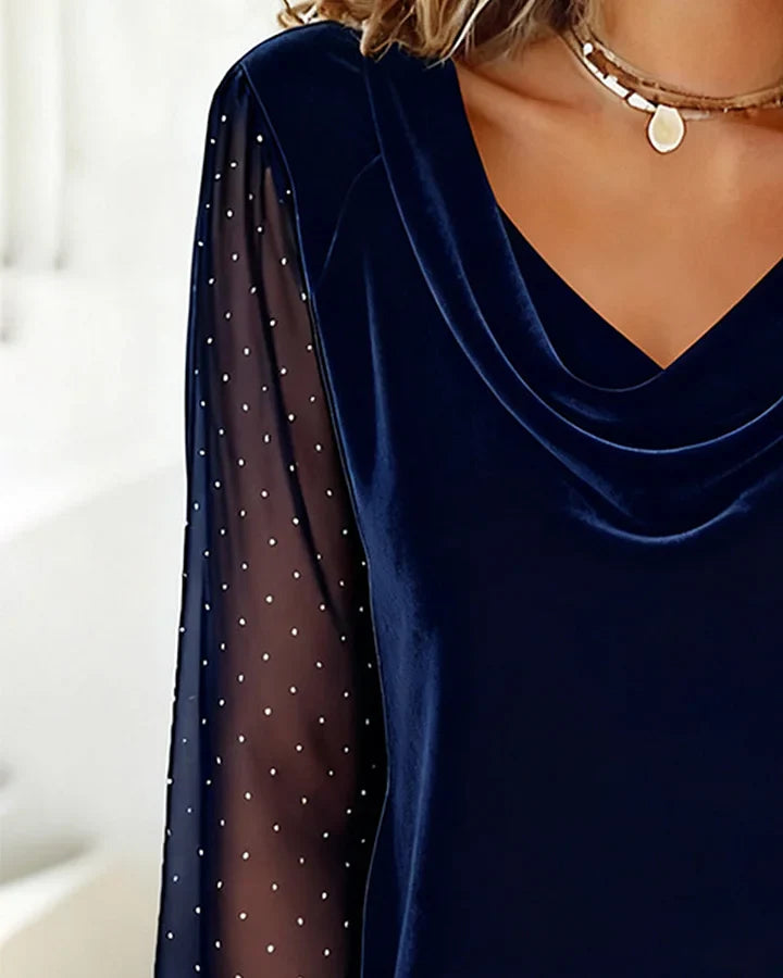 Meital - Top De Manga Larga Con Cuello Abatible y Paneles