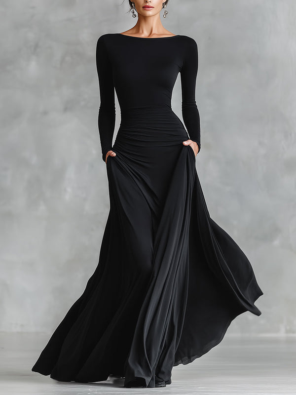 Hestia -  Elegante Vestido Largo con Pliegues Fluidos