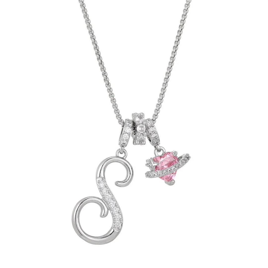 Nerute - Collar Con Inicial y Colgante de Corazón Rosa