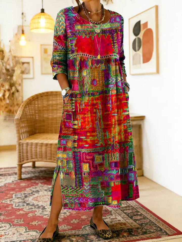 Nihada - Vestido Midi Acampanado De Estilo Artístico