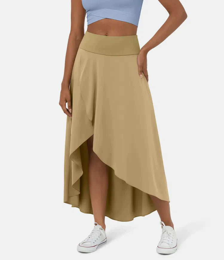 Keisha - Falda Midi Informal Con Cintura Alta Y Falda Con Volante Profundo