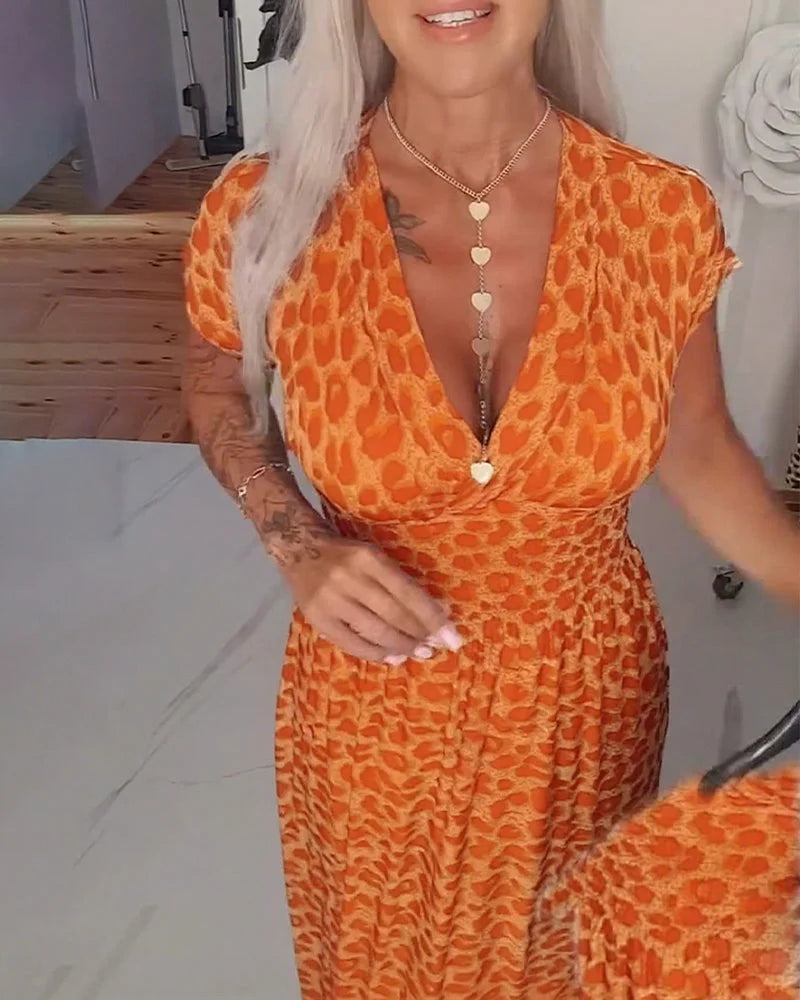 Erendira - Elegante Vestido Con Cuello En V y Estampado De Leopardo